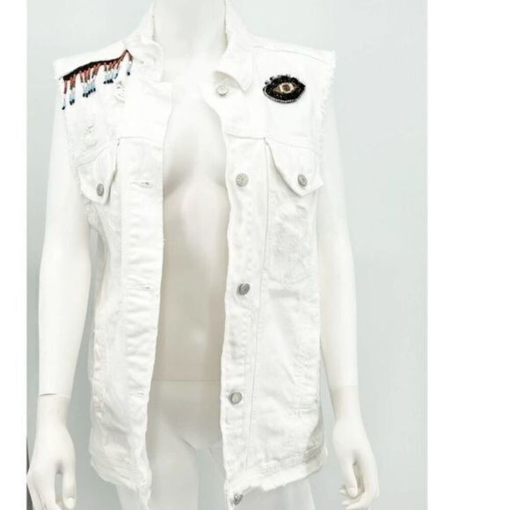 BDG Oversized Denim White Jacket Vest Evil Eye SMALL